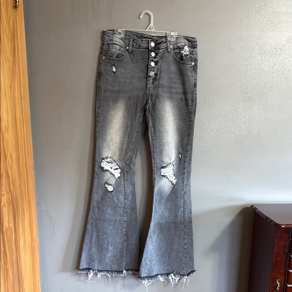 Distressed Gray Flare Jeans